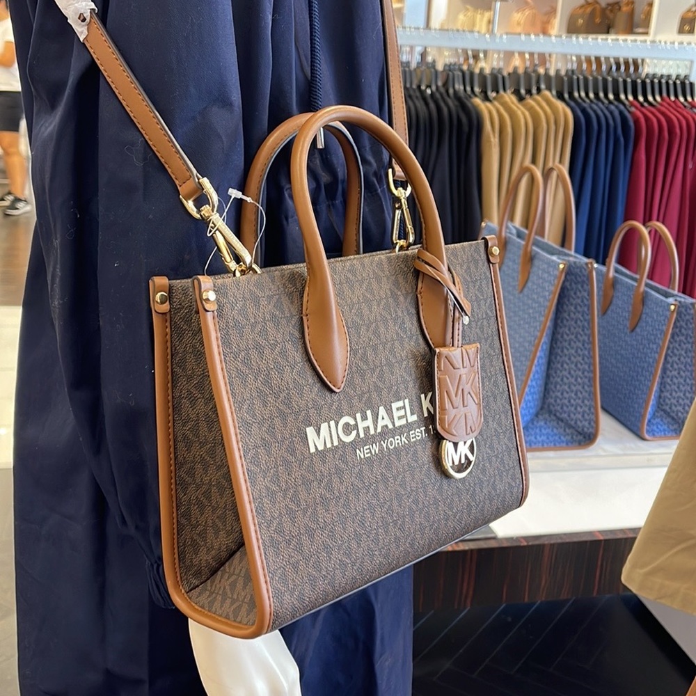 Michael Kors Mirella Small Shopper Top Zip Crossbody Bag Brown Logo MK - Picture 16 of 16